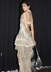 Leaf Embroidered Halter Tank & Skirt Set